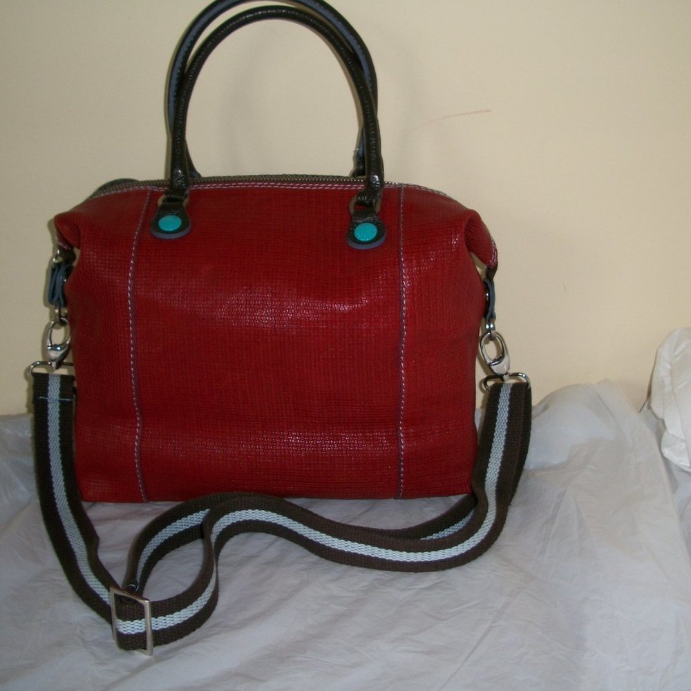 Gabs Scarlet Red leather with tweed combination crossbody bag
